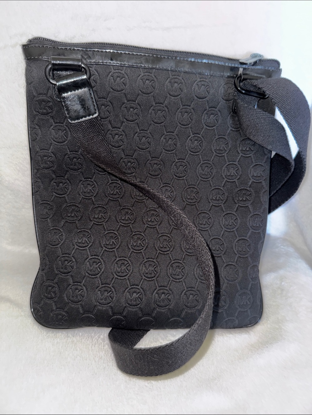 Michael Kors Black Embossed MK Crossbody Messenger Bag - Picture 3 of 4